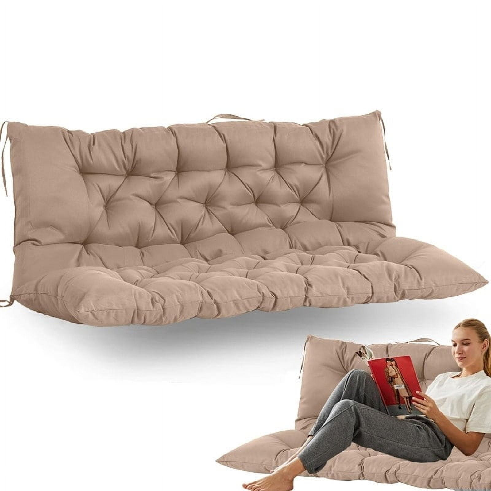 Swing Replacement Cushion, Outdoor Bench Cushions with Backrest Thicken 4",  Patio Furniture Garden Porch Loveseat Glider Pad 40*60IN - Khaki