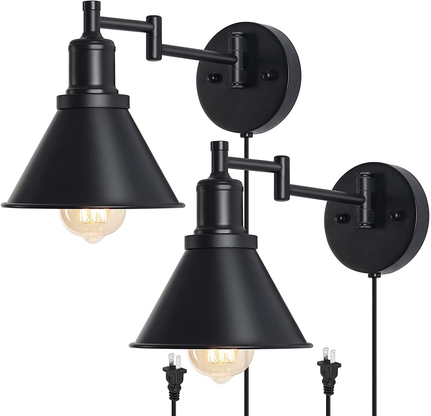 IC INSTANT COACH Dimmable 2-Light LED Black Matte Plug-in Wall Sconces (2 Count)
