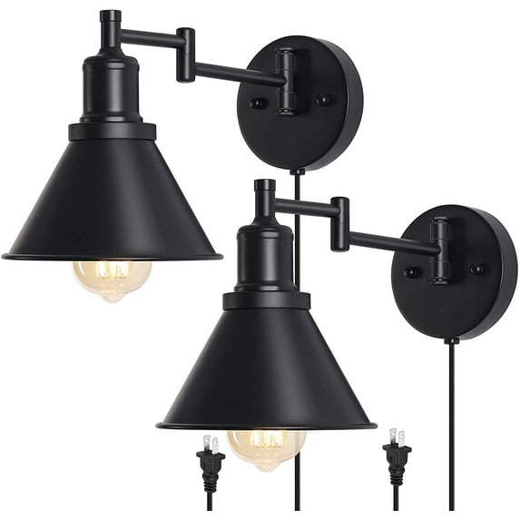 IC INSTANT COACH Dimmable 2-Light LED Black Matte Plug-in Wall Sconces (2 Count)