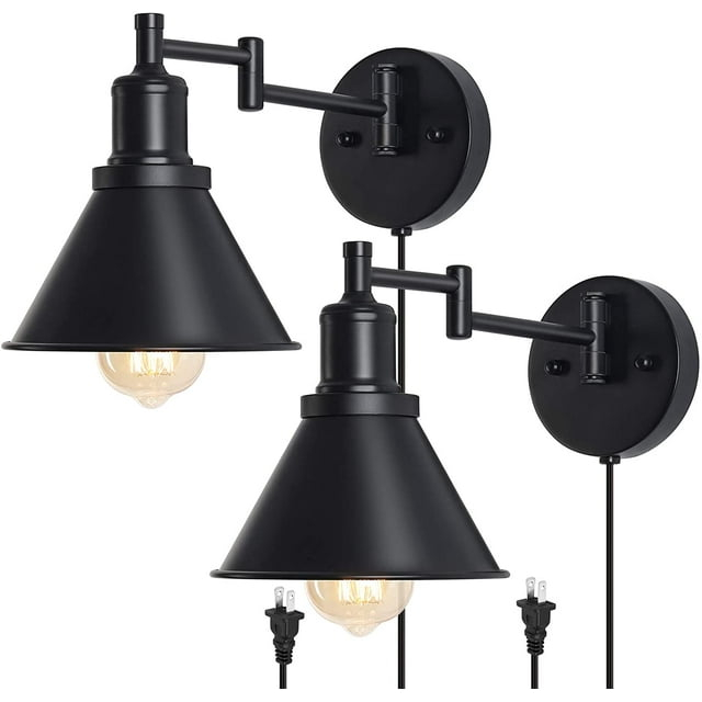 IC INSTANT COACH Dimmable 2-Light LED Black Matte Plug-in Wall Sconces (2 Count)