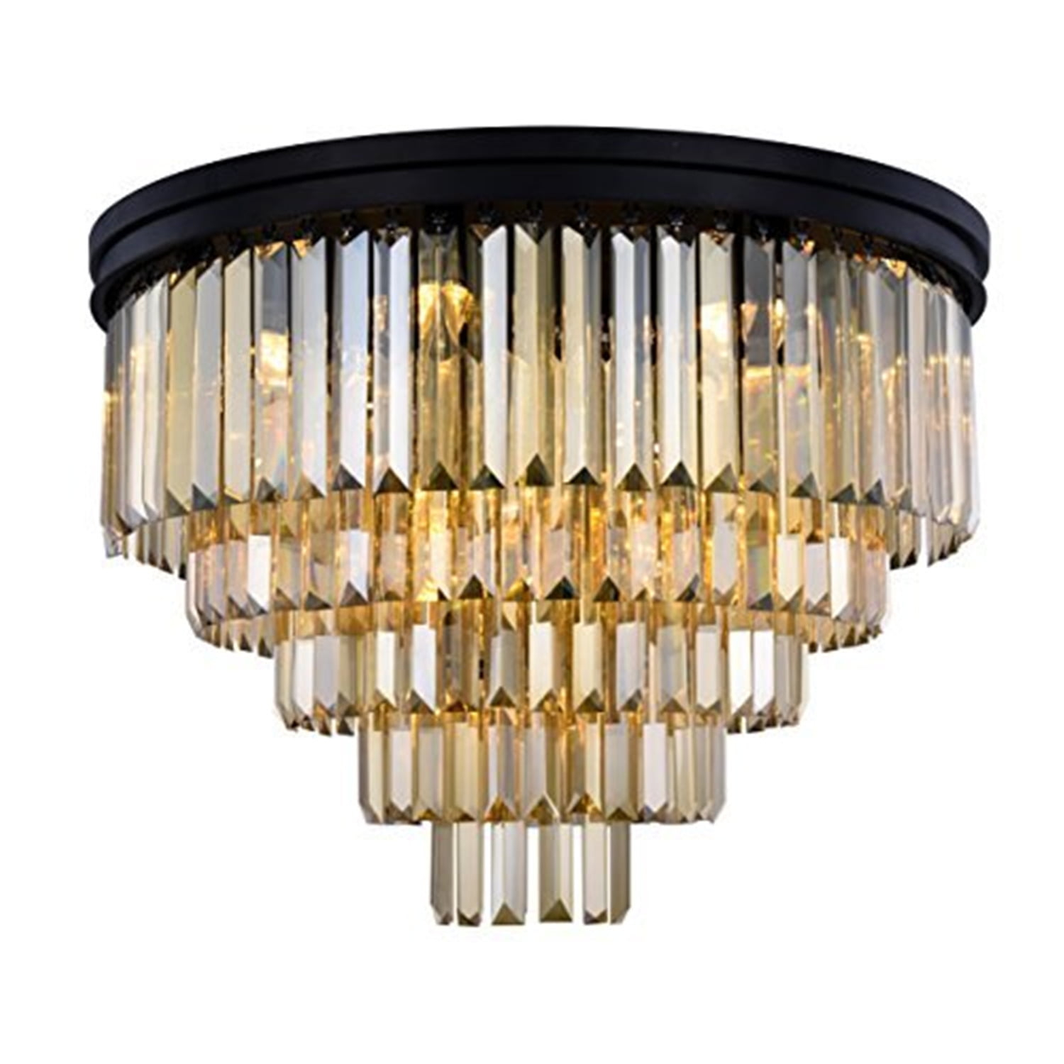 Sydney 17 light Matte Black Flush Mount Golden Teak (Smoky) Royal Cut Crystal