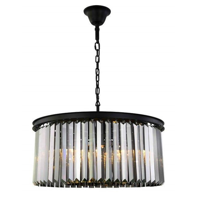 Sydney 8 light Matte Black Chandelier Silver Shade (Grey) Royal Cut Crystal