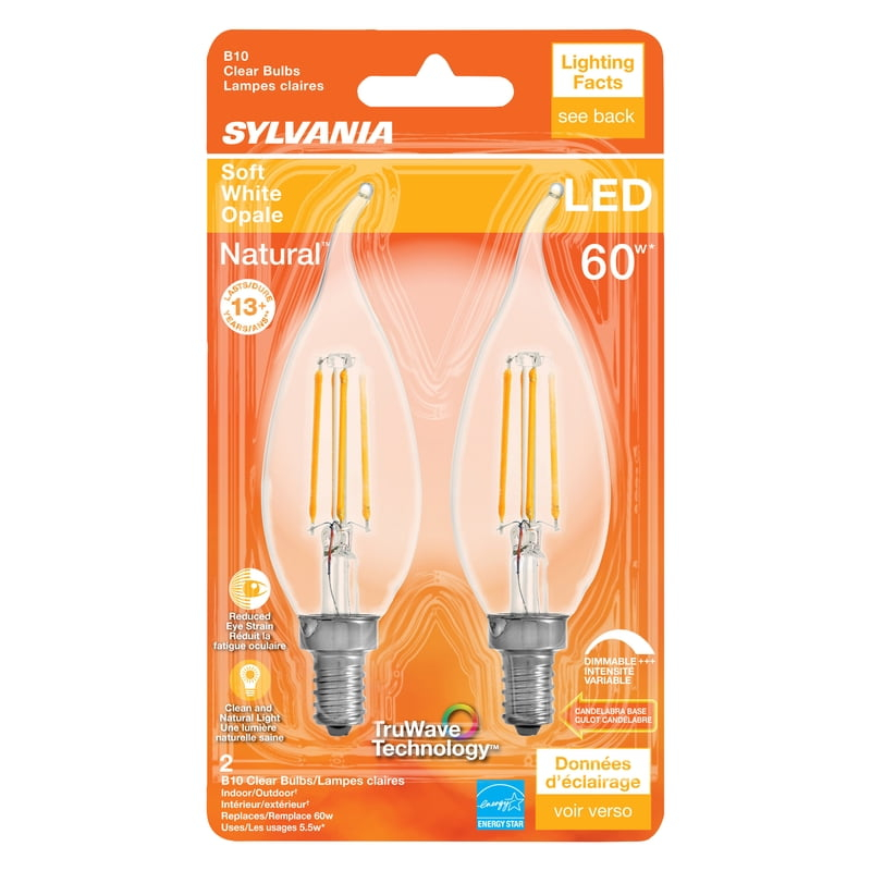 Sylvania Truwave B10 E12 (Candelabra) Clear LED Bulb Soft White 60 Watt Equivalence 2 pk