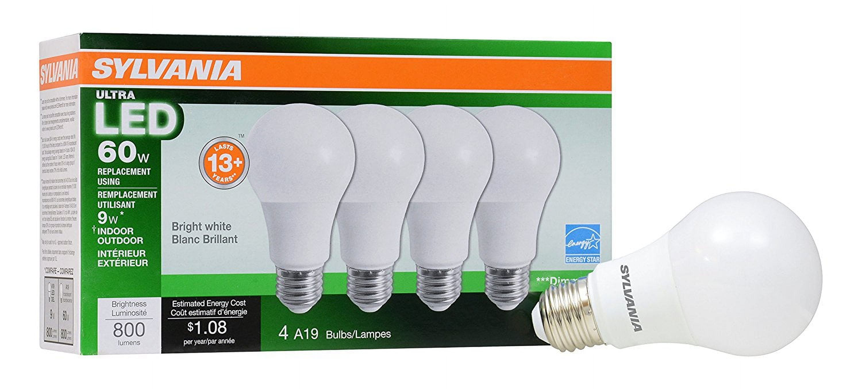 Sylvania LED Light Bulbs, 9W (60W Equivalent), Bright White 3500K, 4-count
