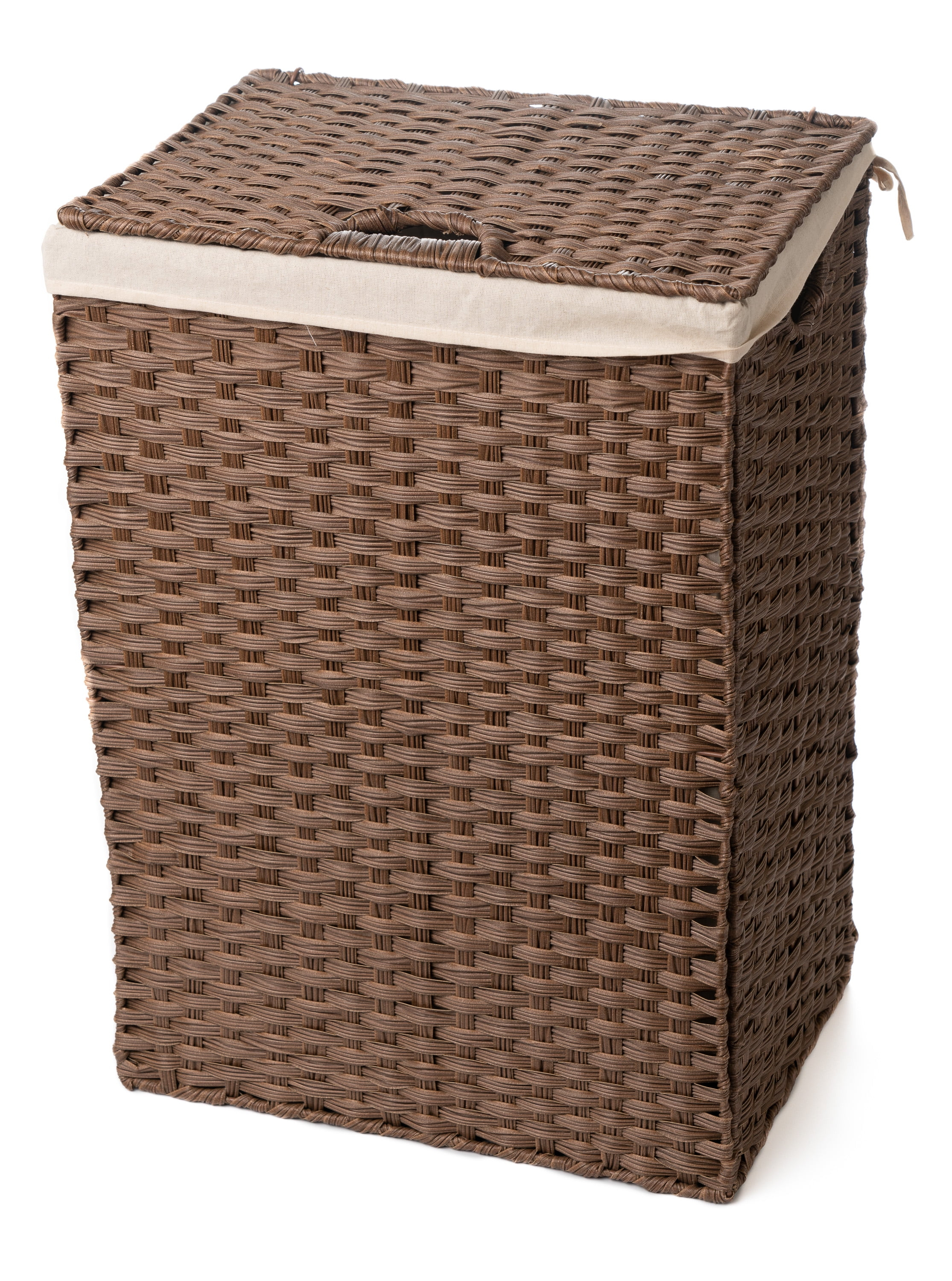 Synthetic Wicker Laundry Hamper Basket With Lid and Liner (Brown)