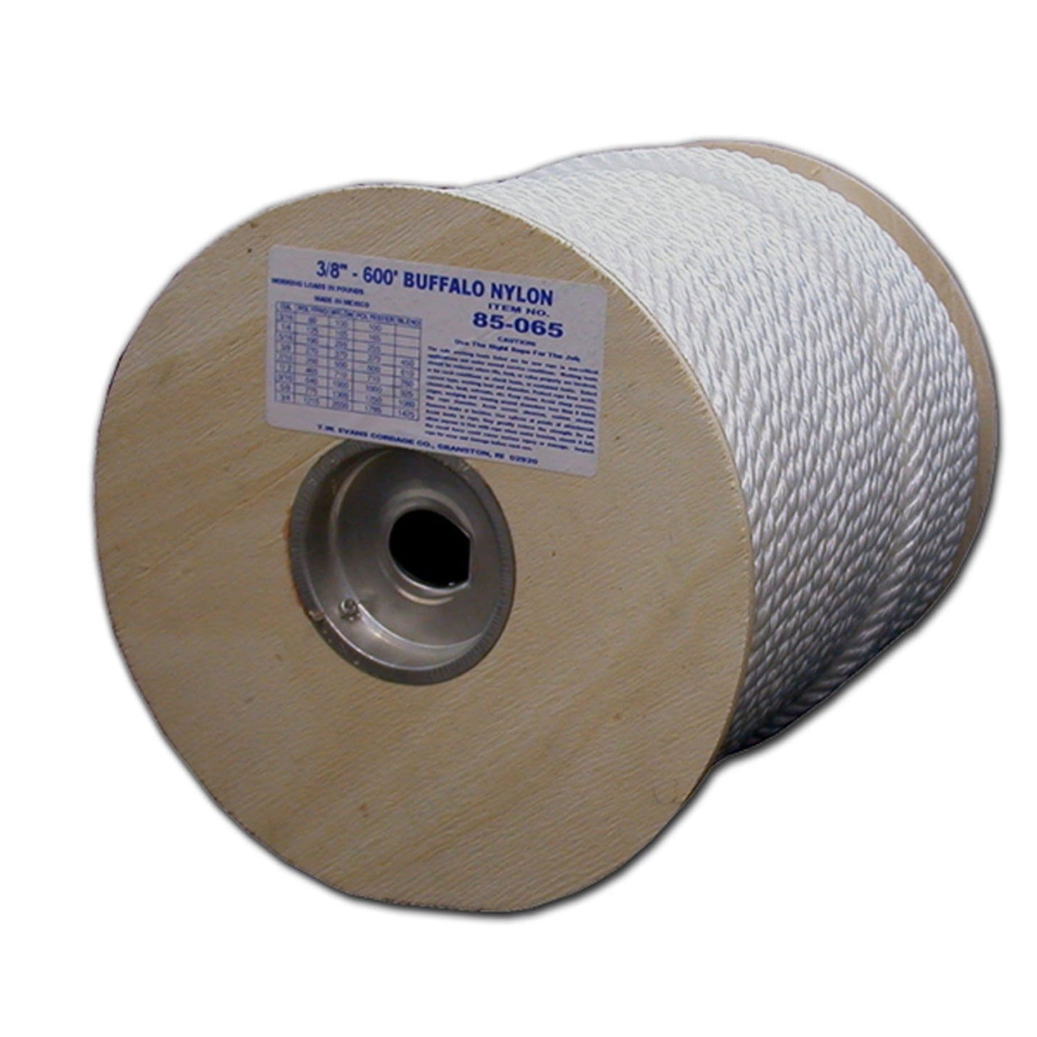 T.W. Evans Cordage 85-063 Rope, 407 lb Working Load Limit, 300 ft L, 3/8 in Dia, Nylon