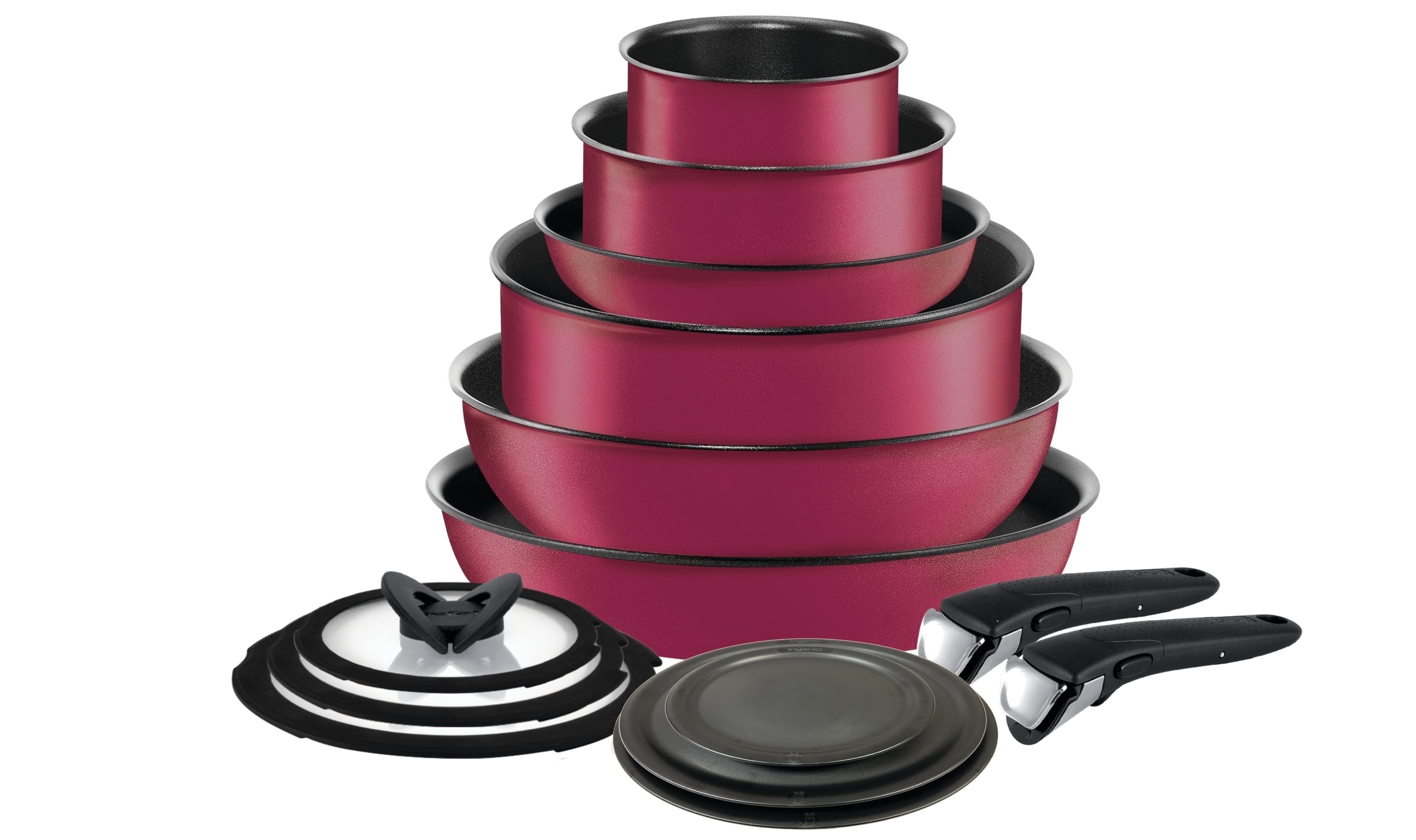 T-fal Ingenio Expertise 14 Piece Nonstick Cookware Set, Induction Oven Safe 500F, Pots and Pans, RV, Detachable Handle, Rose Pink