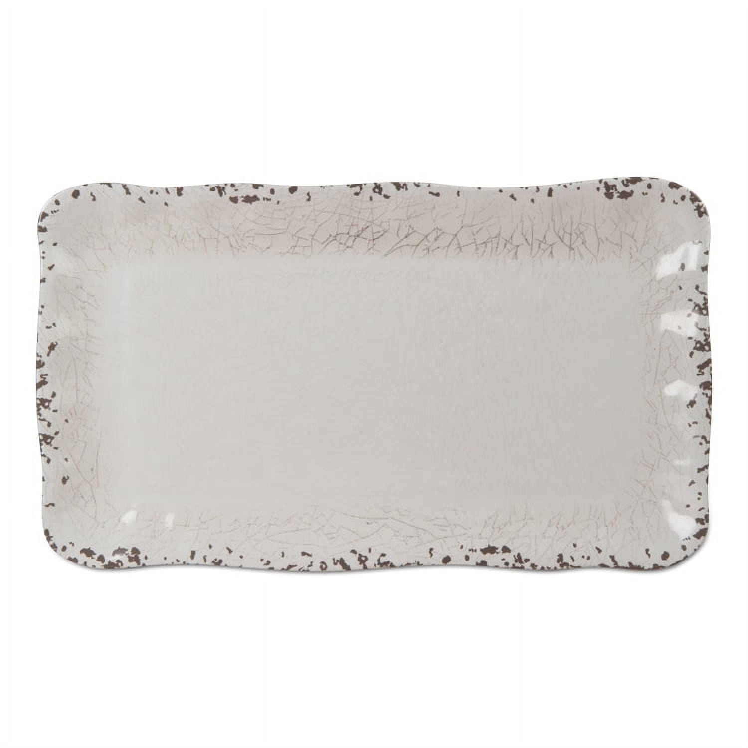 tagltd 17L in. x 10.75W in. Veranda Cracked Glaze Solid Wavy Edge Melamine Serving Platter Indoor Outdoor Rectangle White