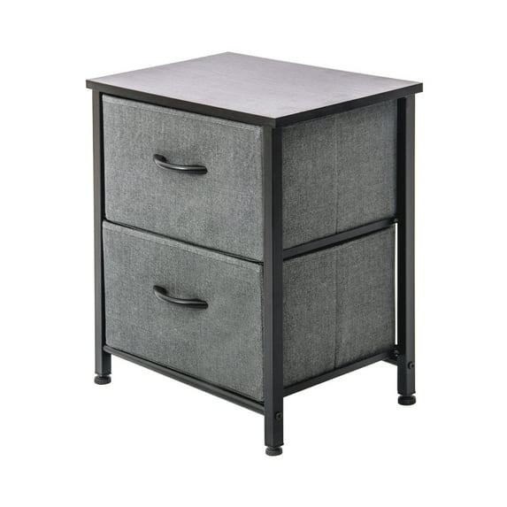 TCT Storage Dresser End/Side Table Night Stand Furniture Unit - Small Standing Organizer for Bedroom, Office, Living Room, and Closet - 2 Drawer Removable Fabric Bins - Dark Grey
