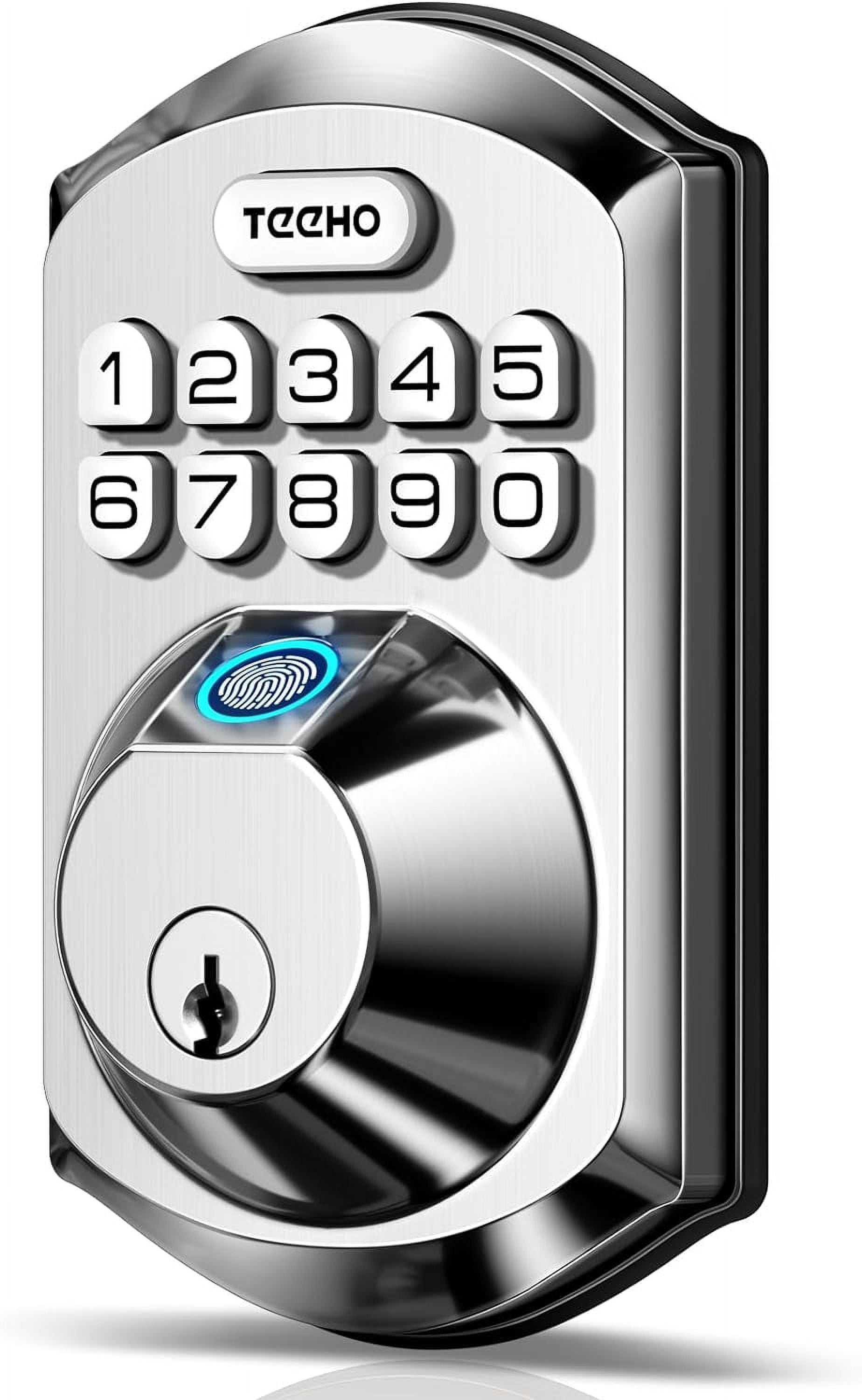 TEEHO Fingerpint Keyless Entry Keypad, Smart Digital Deadbolt Door Lock for Front Door, Remotely Share Temporary PIN Code, Easy Installation-Satin Nickel
