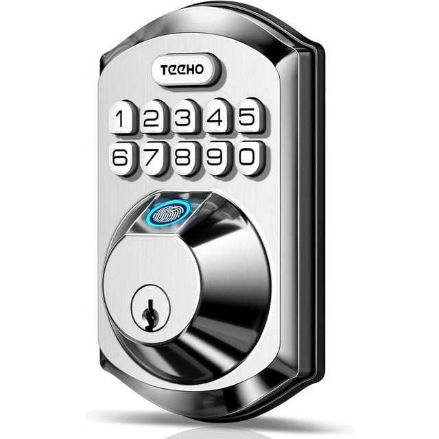 TEEHO Fingerpint Keyless Entry Keypad, Smart Digital Deadbolt Door Lock for Front Door, Remotely Share Temporary PIN Code, Easy Installation-Satin Nickel
