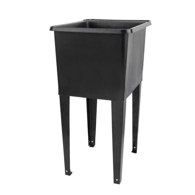 TEHILA Space Saver 16 Gallon Black Utility Sink with Black Steel Legs