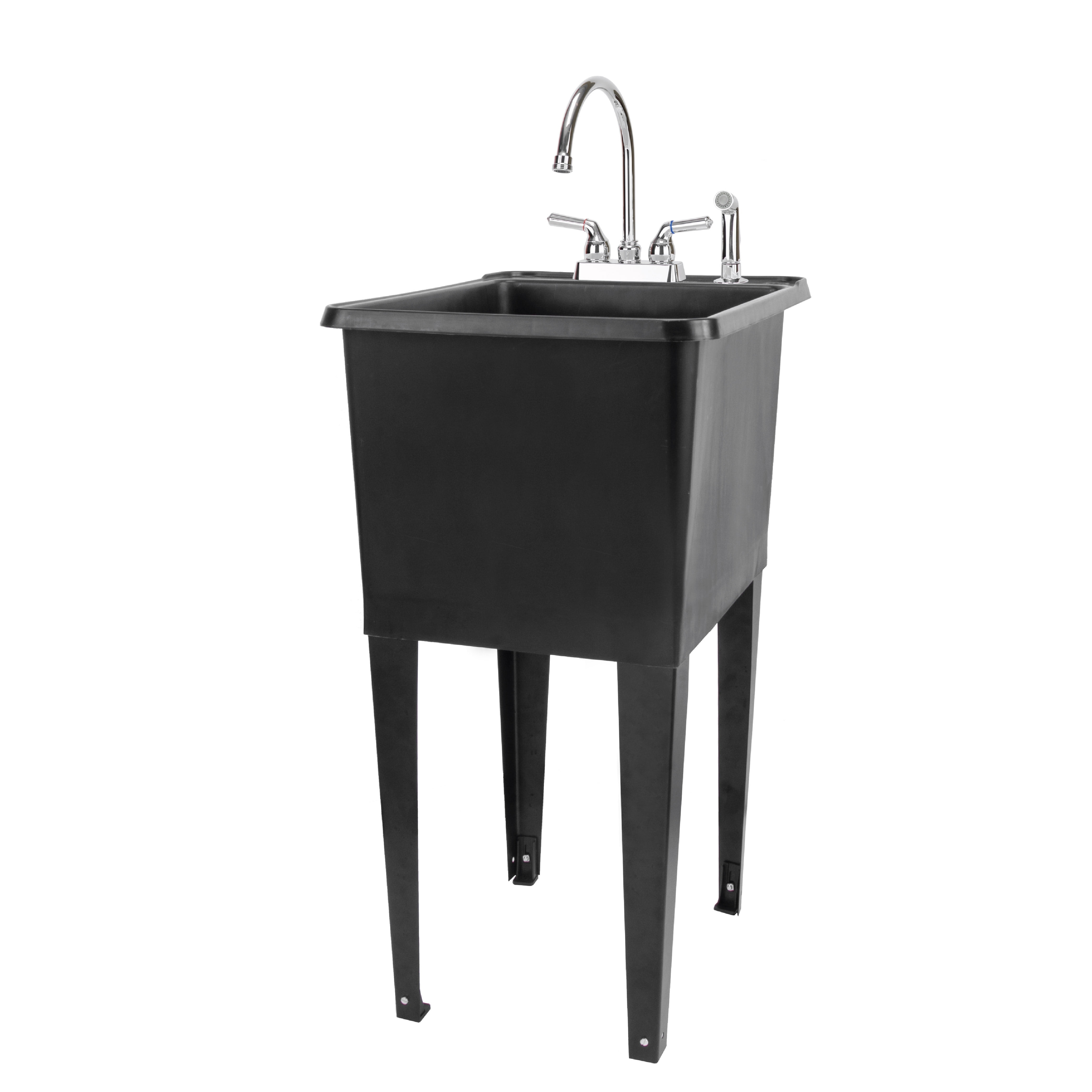 TEHILA Space Saver 16 Gallon Black Utility Sink with Chrome Finish Faucet & Side-Sprayer