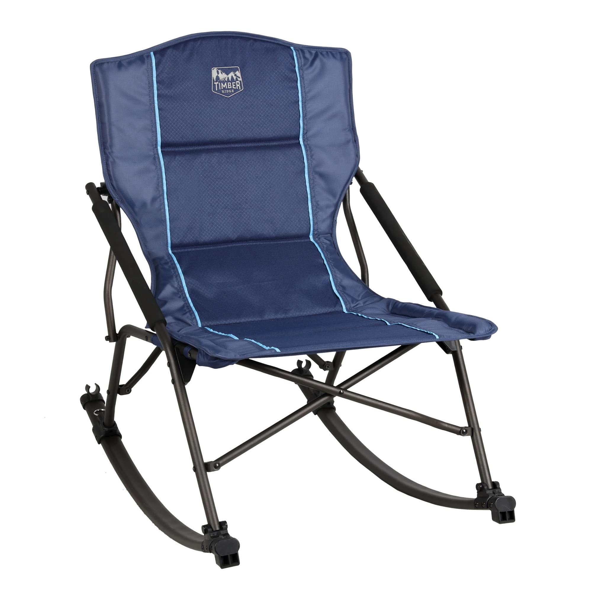 Folding Rocking Camping Chair with Hard Armrests, Portable Outdoor Rocker for Patio, Garden, Lawn, Supports up to 250 lbs, Blue