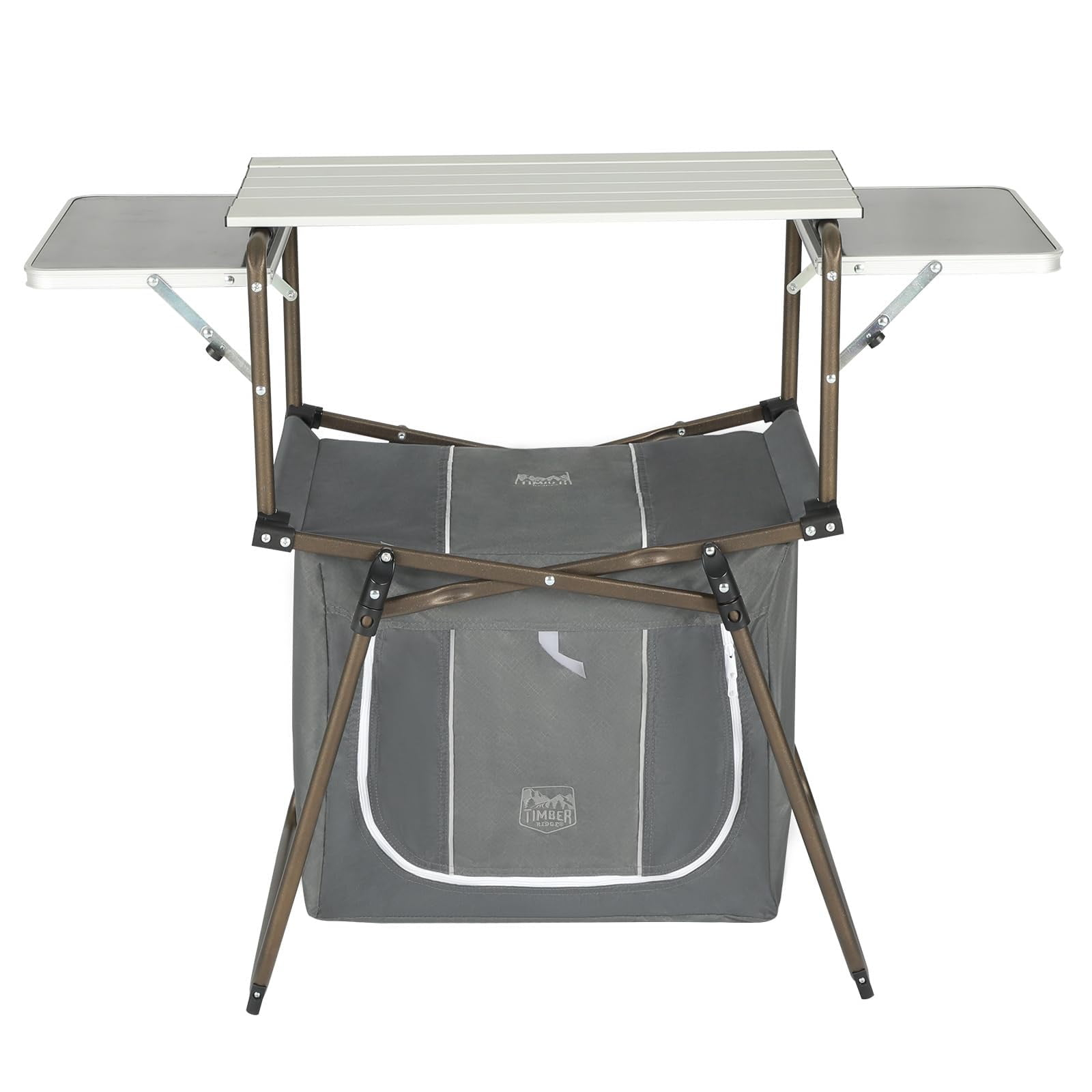 TIMBER RIDGE Folding Camping Kitchen Table – Lightweight Aluminum Cook Station with Storage & Carry Bag, Portable BBQ Grill Table, Gray.