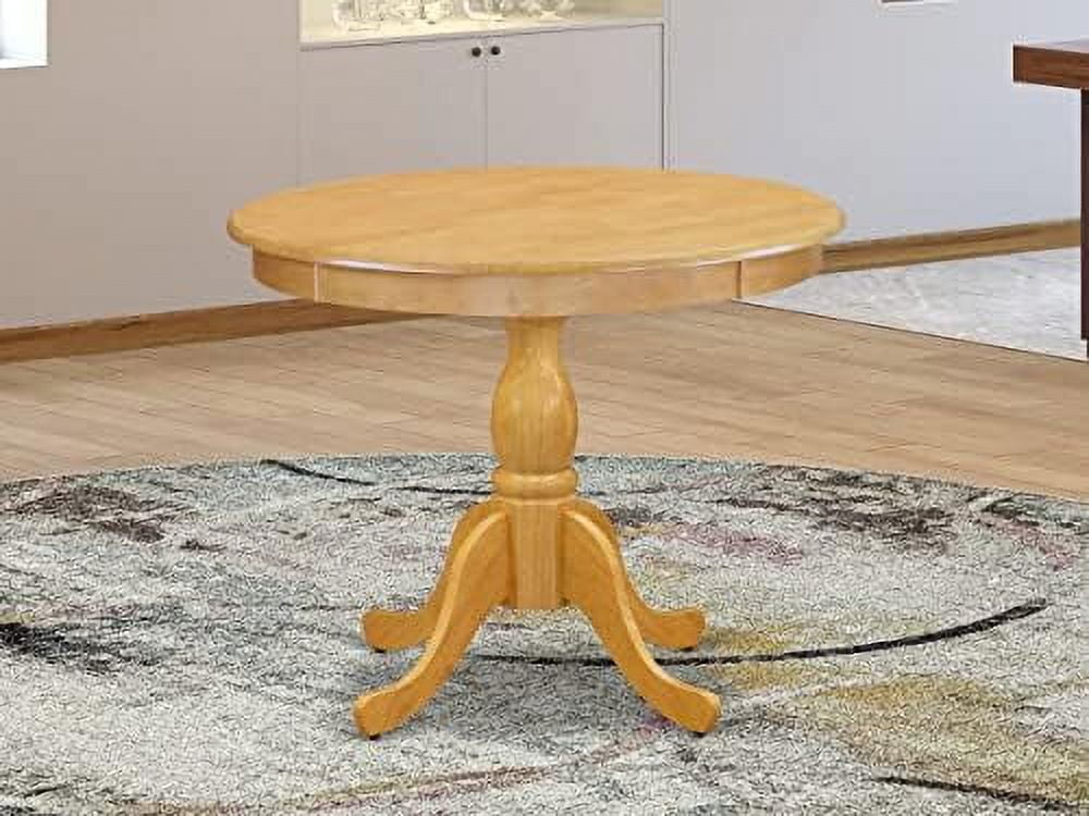 Antique Round Wood Table with Oak Table Top Surface & Asian Wood Table Pedestal Legs
