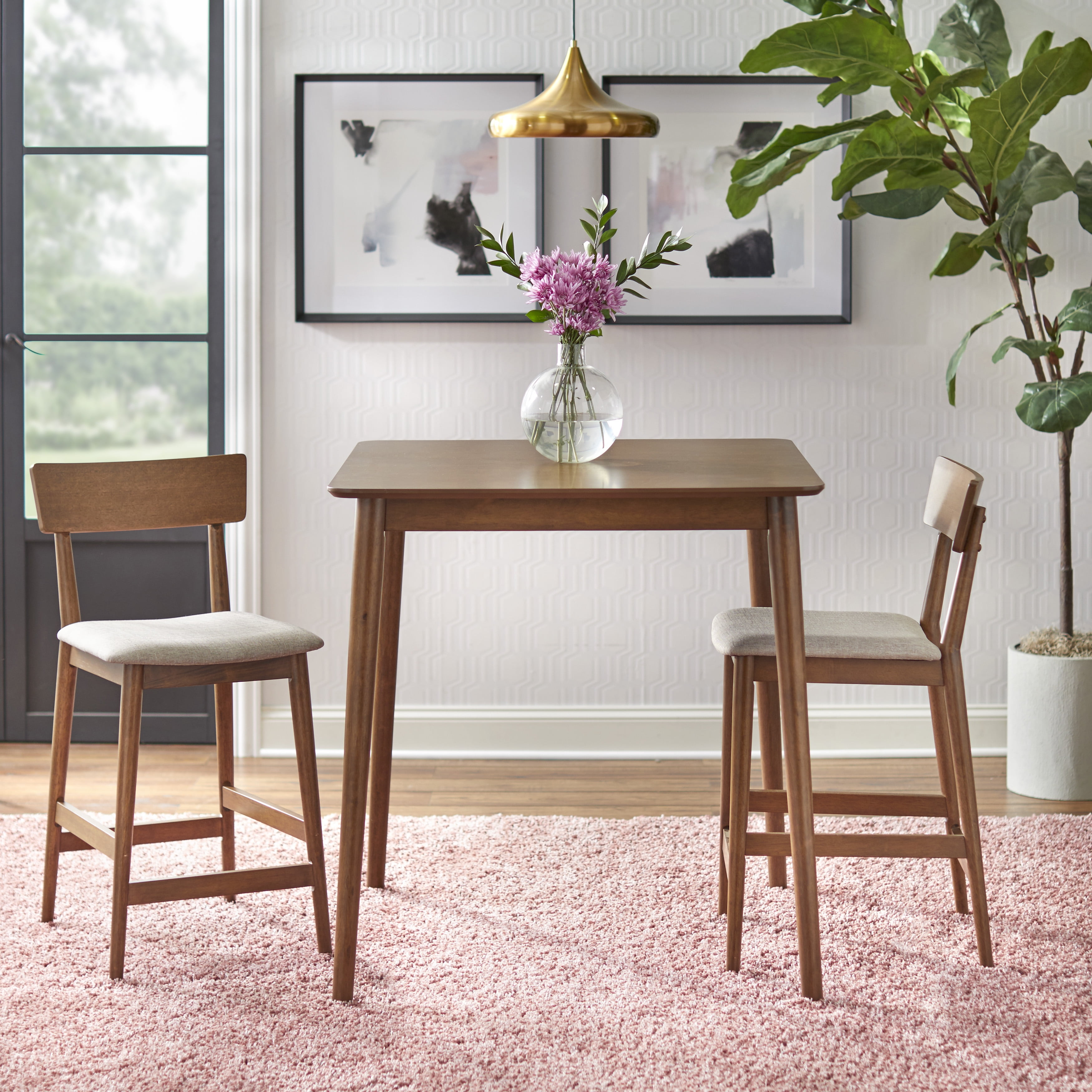 TMS Newington 3-Piece Square Indoor Counter Height Dining Set, Includes Table and Stools, Walnut/Mocha