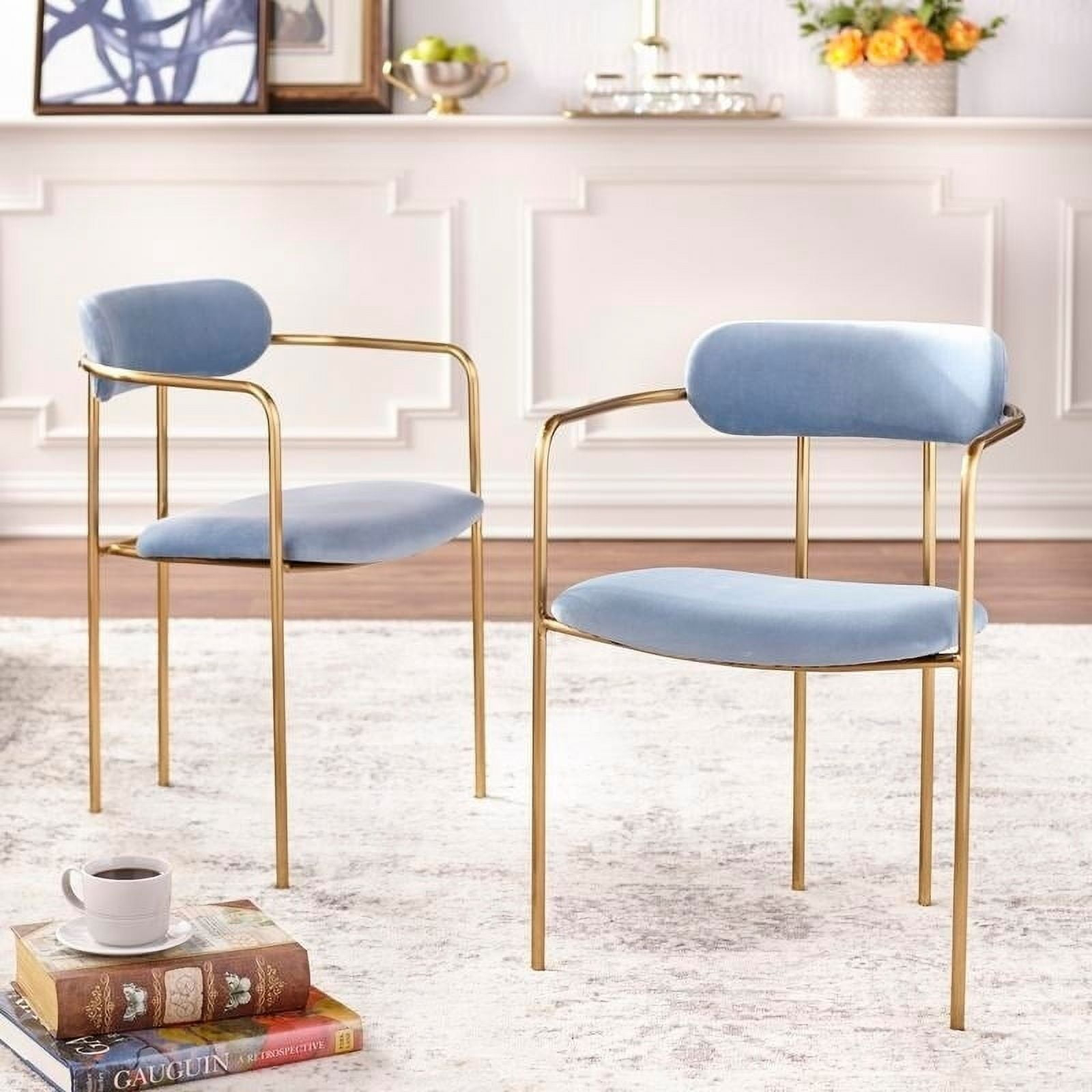 Simple Living  Retro Velvet Dining Arm Chair (Set of 2) Arm Chairs Light Blue Metal