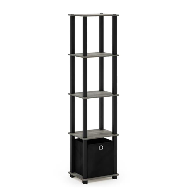 Furinno TNT No Tools 5-Tier Display Decorative Shelf with One Bin, French Oak Grey/Black/Black