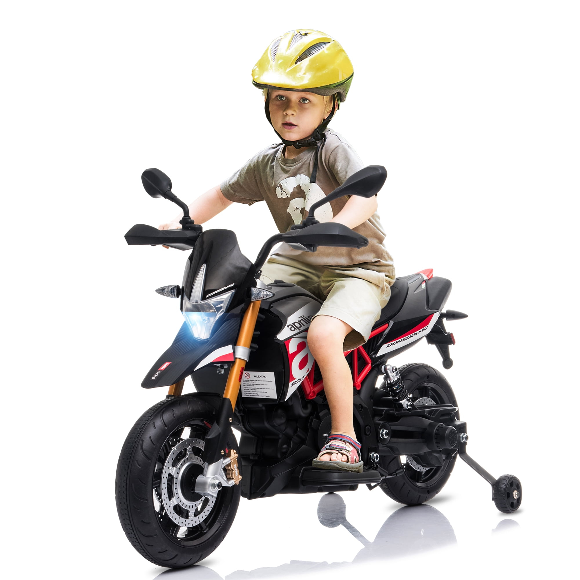 12V Ride On Toy With Training Wheels Battery Powered Dirt Bike Electric Motorcycle With LED Lights Sounds Music MP3 For Boys Girls Gifts
