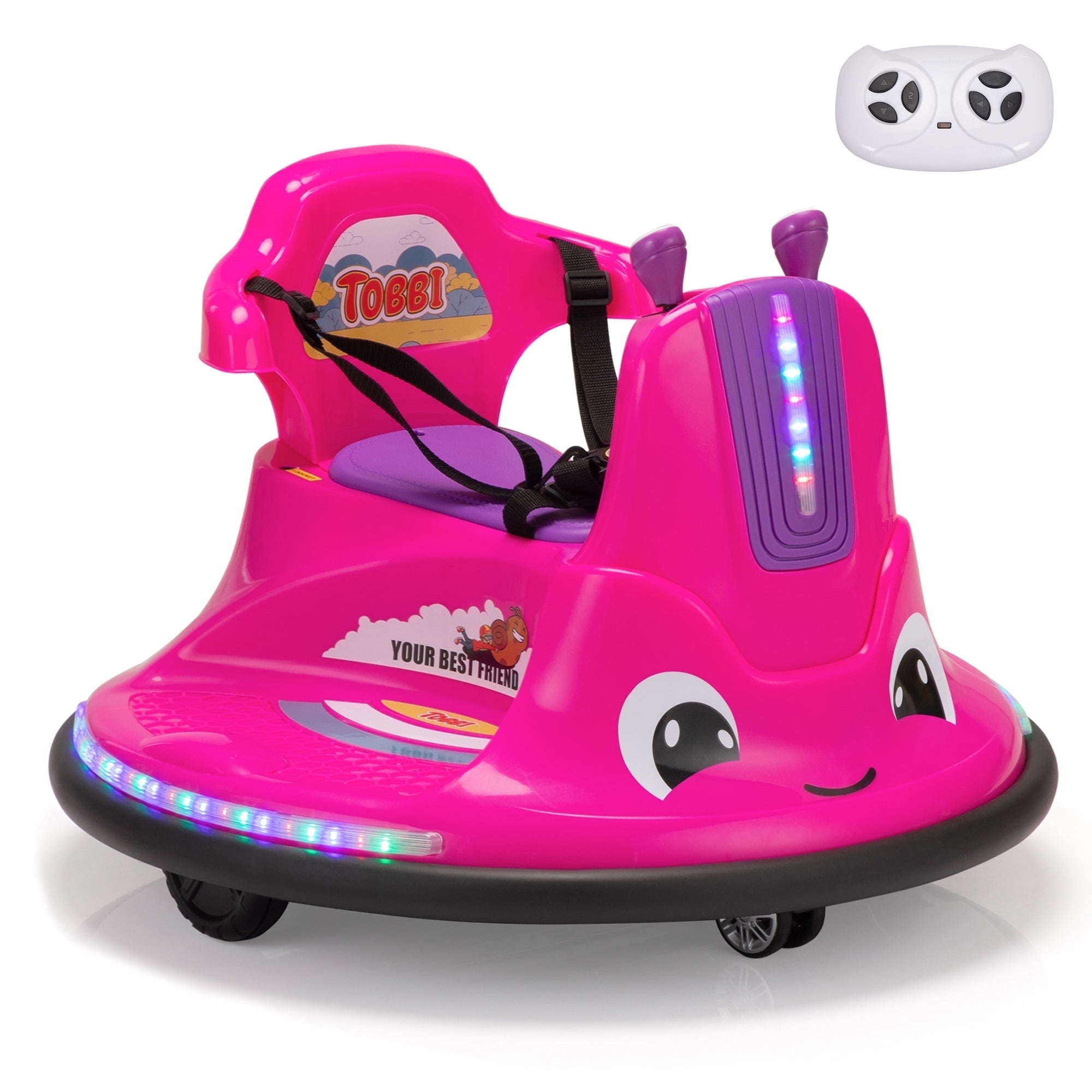 iRerts Ride on Toys for Toddlers, 12V Bumper Car for Kids Ages 2-5 Gifts, Ride on Cars with Remote Control, Bluetooth, MP3 Music, Light Belt, Rose Red