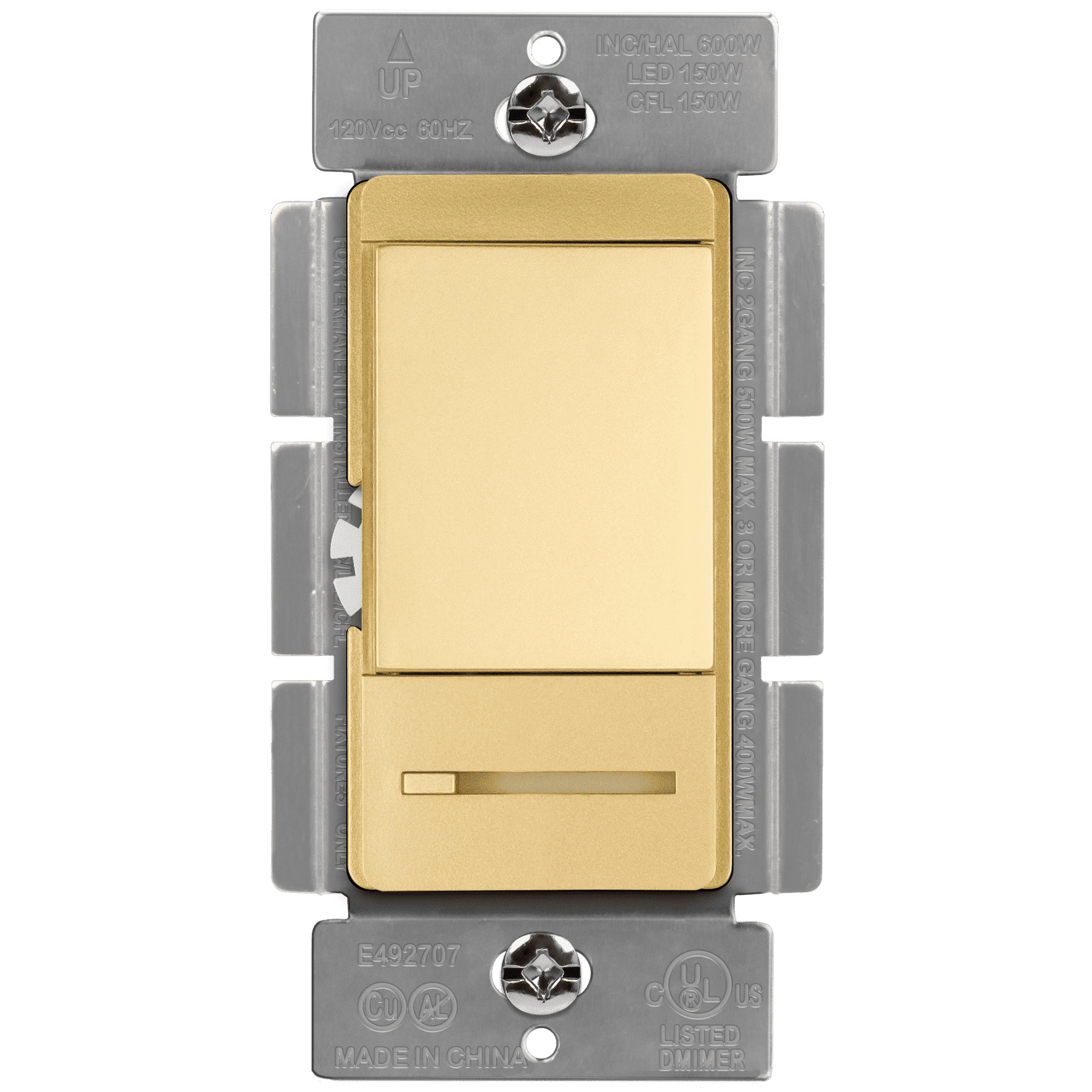 TOPGREENER Dimmer Switch with Light Adjustment Slider, Single Pole or 3 Way, 150W LED, 600W Incandescent/Halogen, 120V 60Hz, UL Listed, TGDMDS-120-GD, Gold