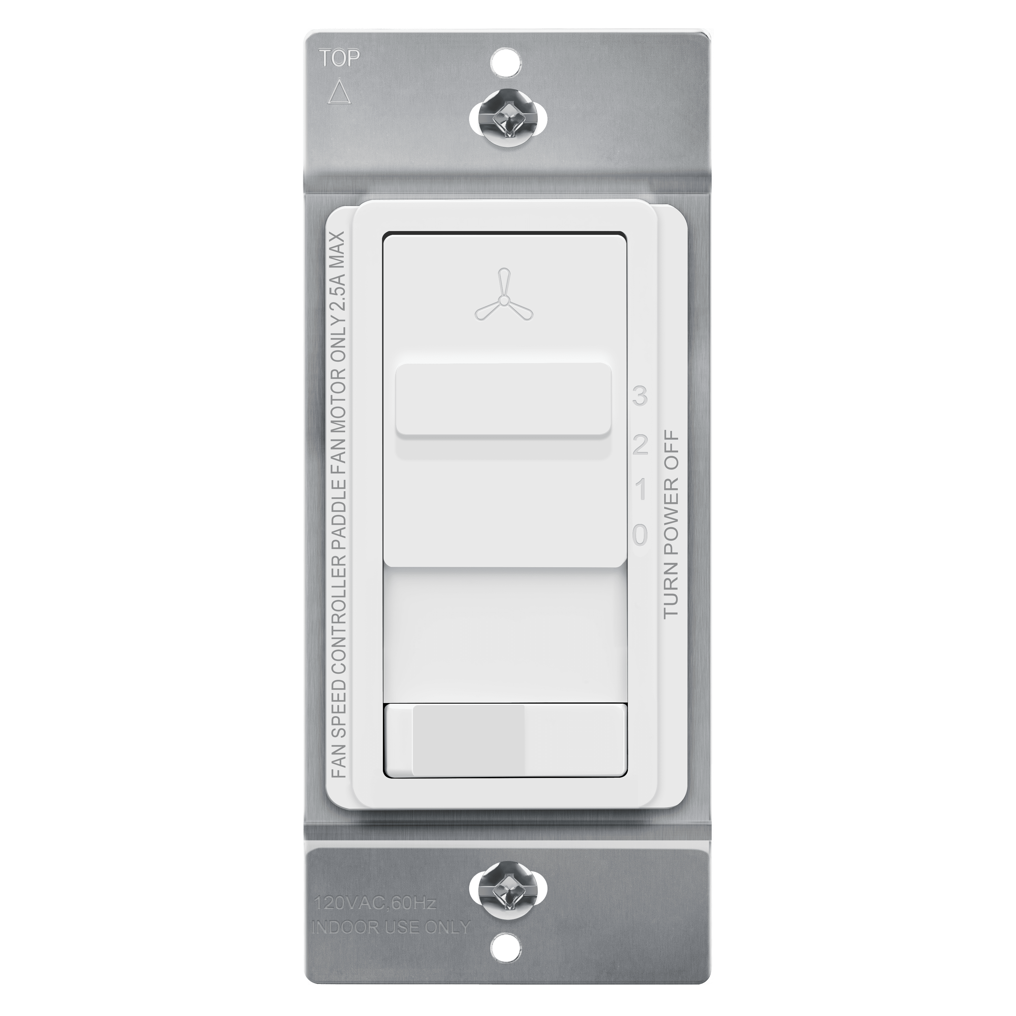 TOPGREENER Kalide 3-Speed Ceiling Fan Control Combo, in Wall Light and Fan Combination Switch, Single Pole, 2.5A, 720W, Neutral Wire Not Required, TGSFS3-W, White