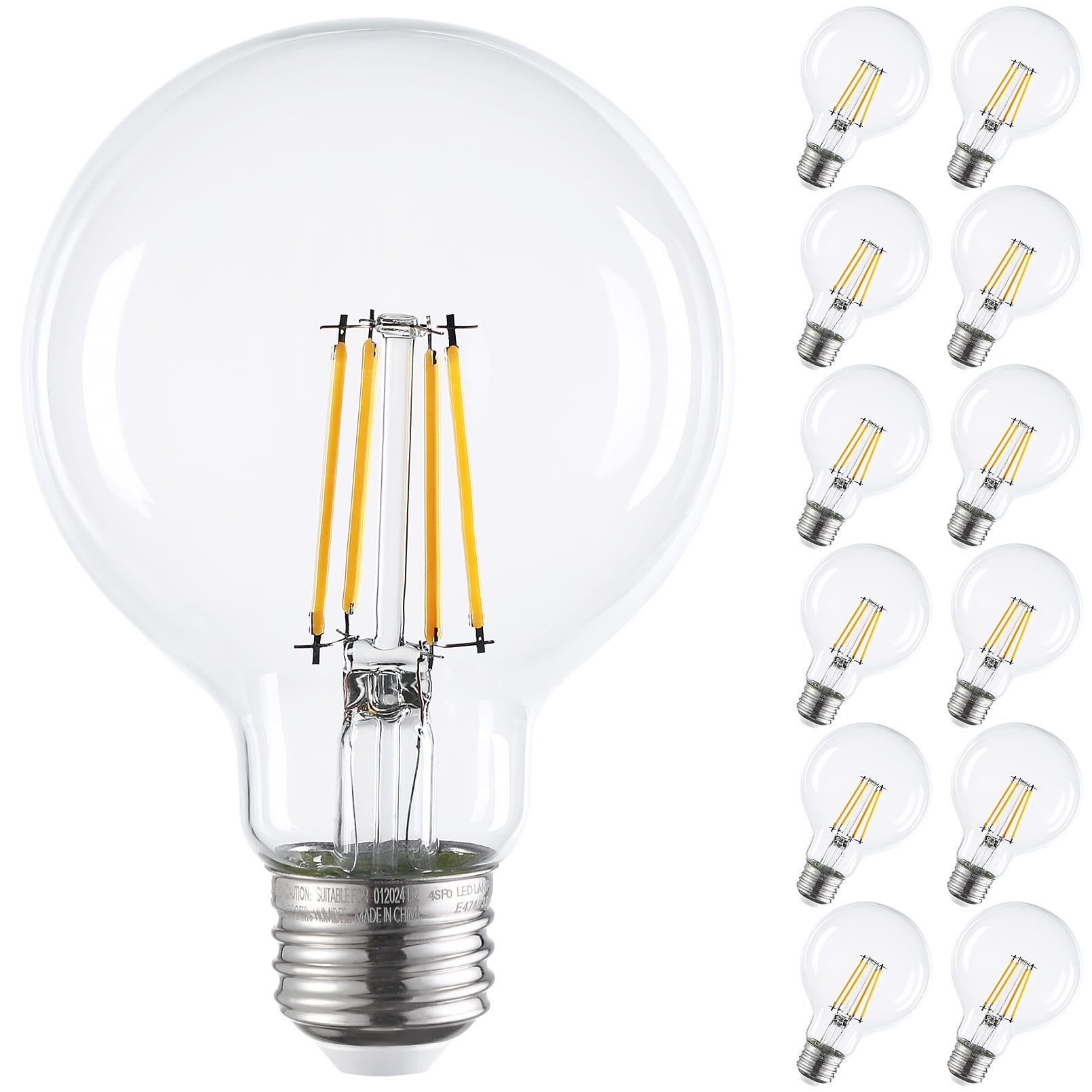 TORCHSTAR 12 Pack Dimmable LED G25 Globe Light Bulb, Round Clear Vanity Bulb for Bathroom, LED Edison Bulb, 4.5W(60W Eqv.), UL Listed, 500lm, E26 Base, 2700K Soft White