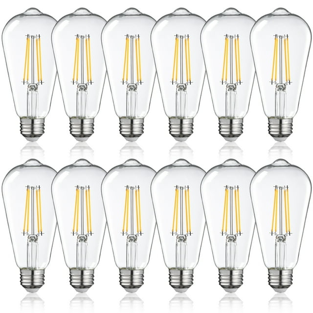TORCHSTAR 12 Pack Bombilla LED ST64/ST19, Regulable, 7W(75W Equivalente), Bombilla Filamento Vintage, Base Mediana E26, Luz Decorativa Interior, 2700K Blanco Suave