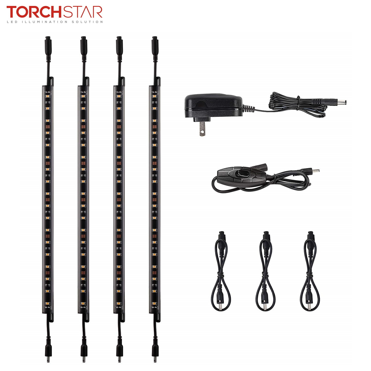 LED Safe Lighting Kit for Under Cabinet, Gun Safe, Shelf, Showcas, (4) 12 Inch Linkable Light Bars + Rocker Switch + UL Adapter, 3000K Warm White, Pack of 4