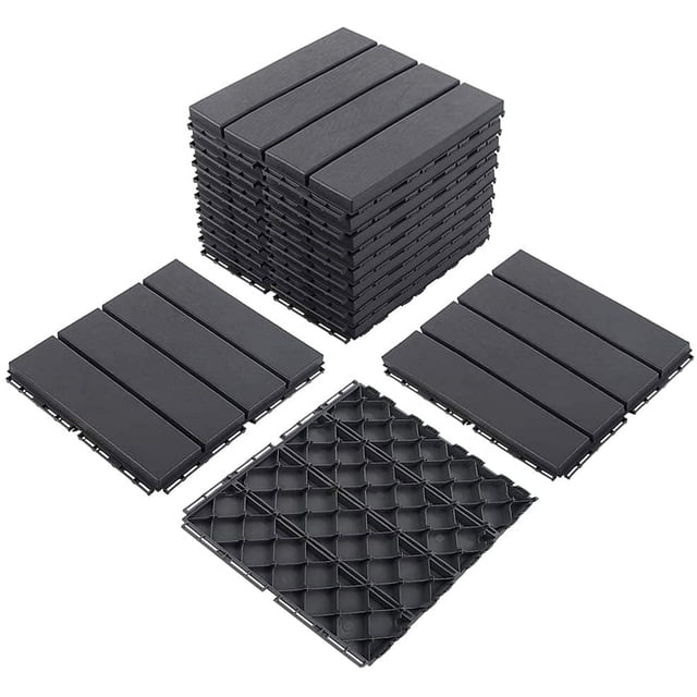 TOTAL Outdoor Living 12" x 12" Composite Deck Tiles,27 Pack Interlocking Plastic Flooring for Patio, Deck,and Outdoor Spaces, Dark Grey