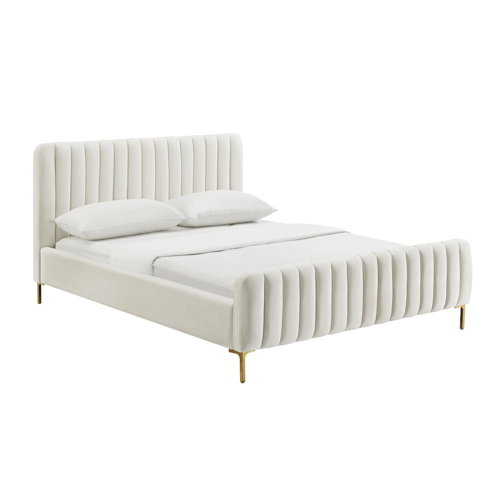 Maklaine 41.7"H Transitional Velvet Upholstered King Bed in Cream