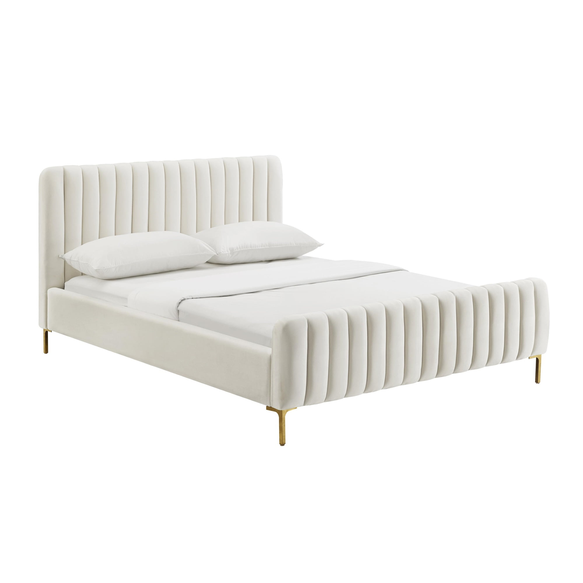 Maklaine 41.7"H Transitional Velvet Upholstered Queen Bed in Cream