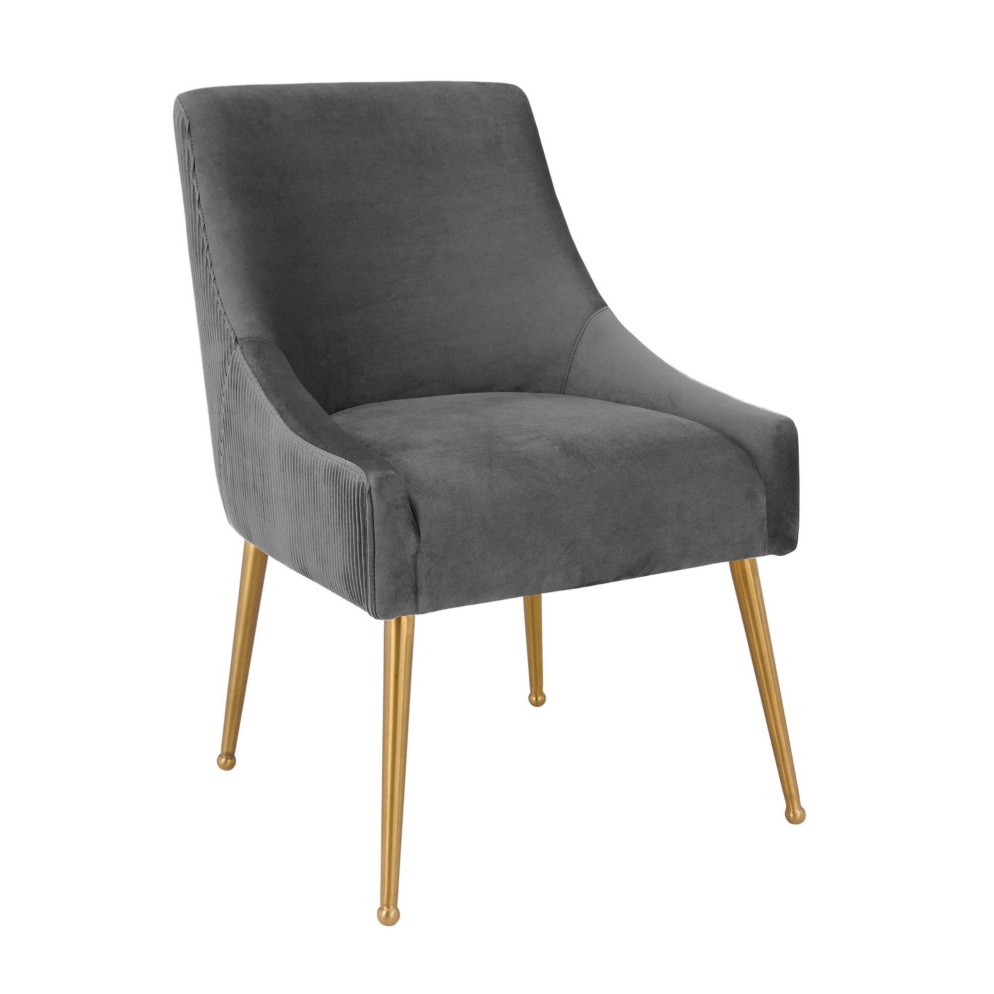 TOV Furniture Beatrix Pleated Dark Grey Velvet Side Chair with Gold Legs