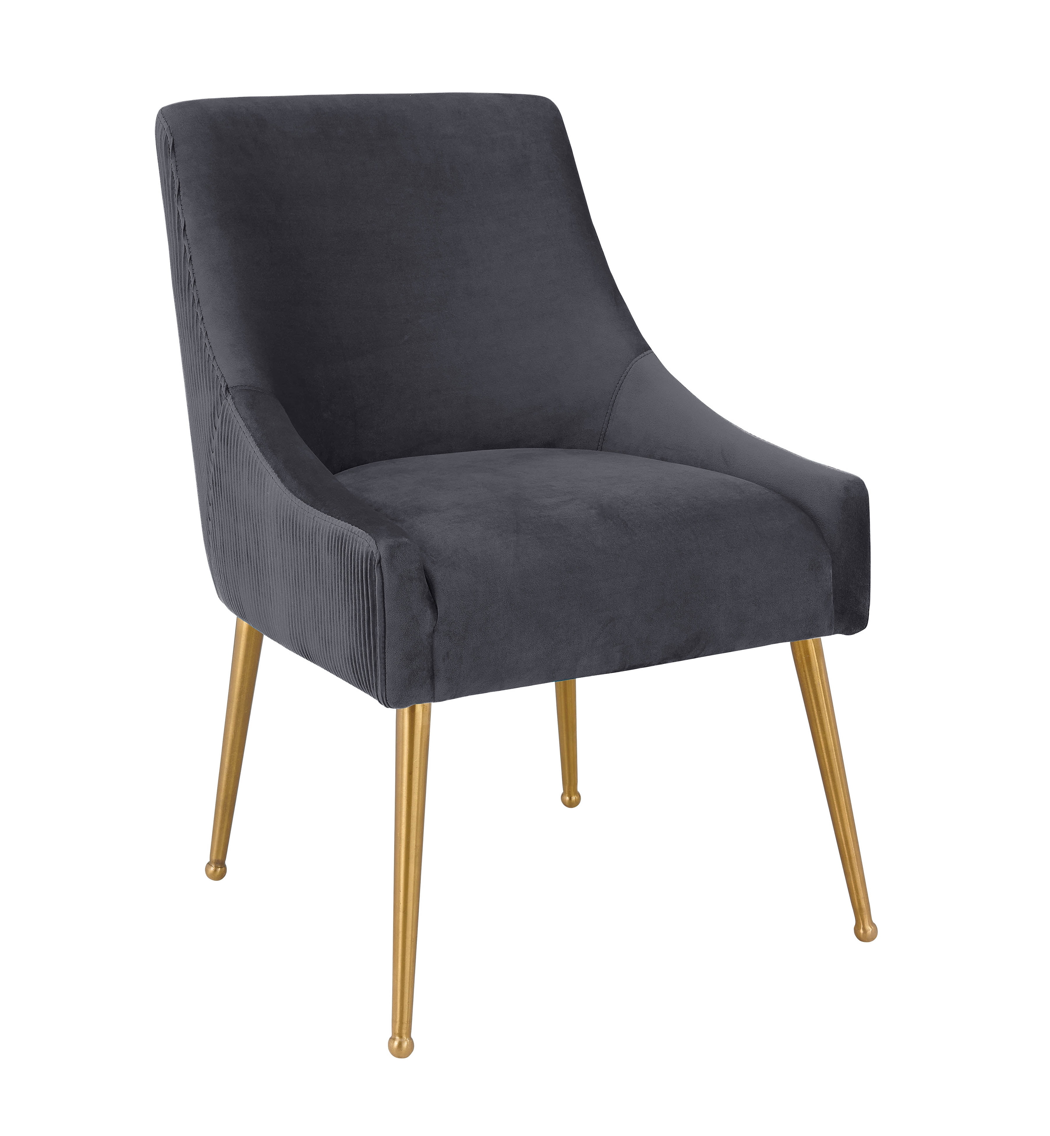 TOV Furniture Beatrix Pleated Dark Grey Velvet Side Chair with Gold Legs