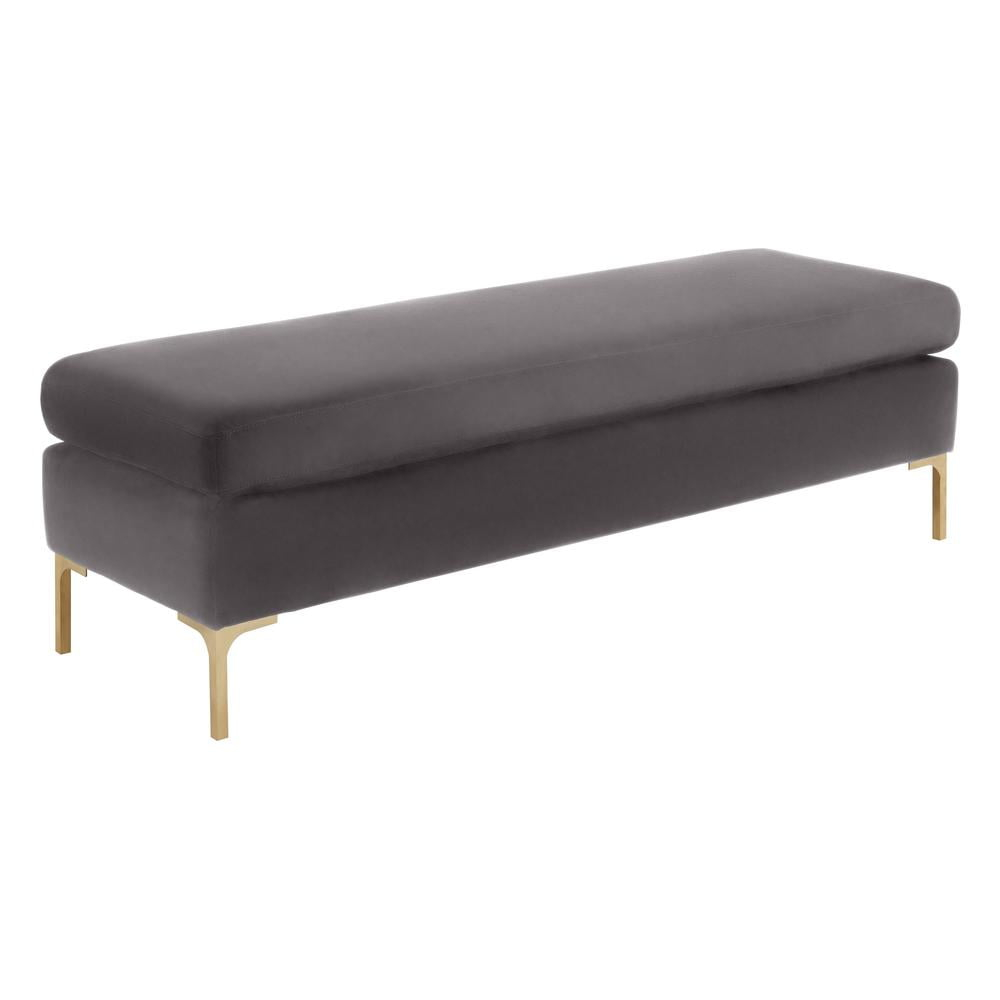 TOV Furniture Delilah Grey Velvet Bench with Gold Legs
