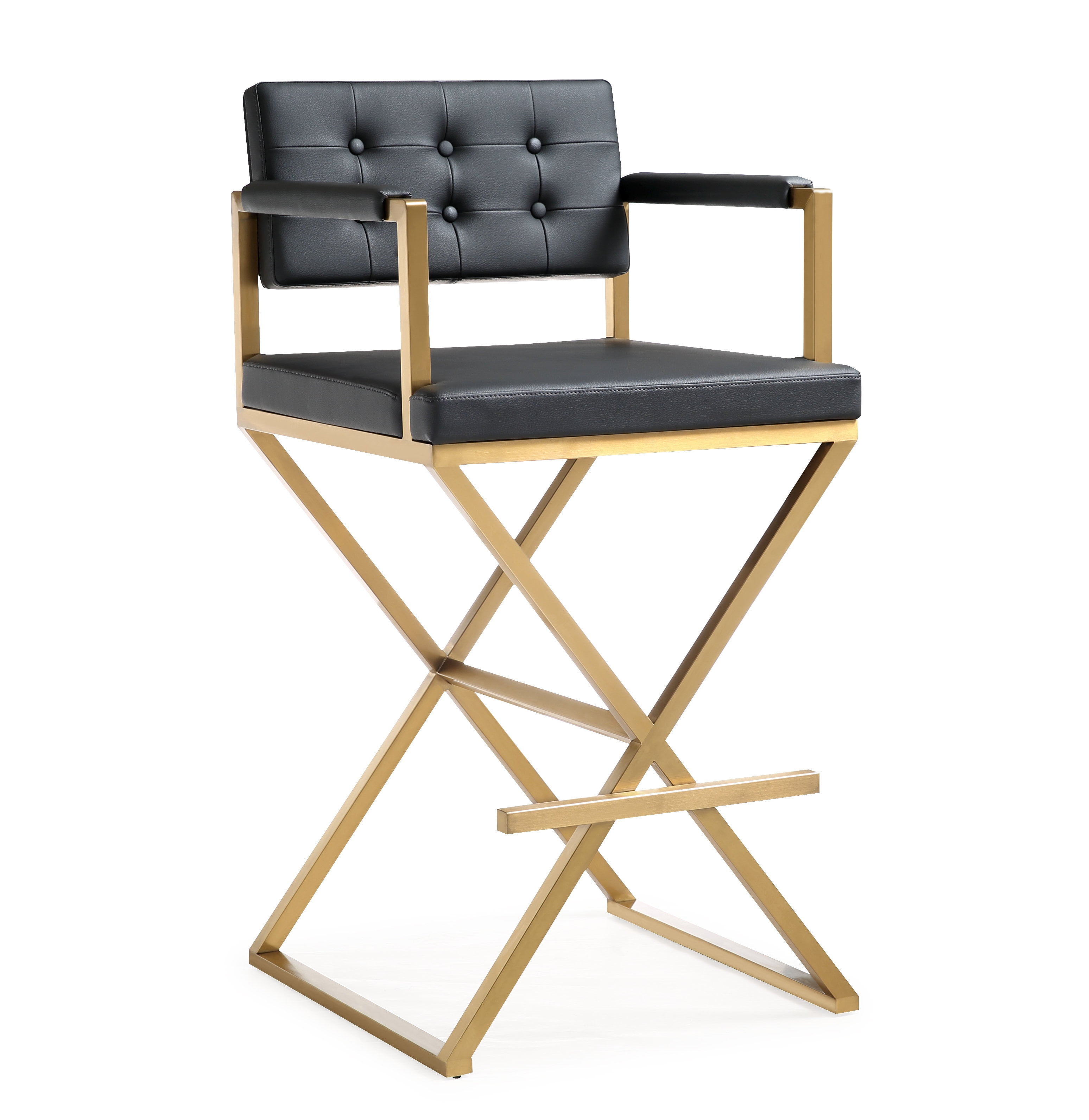 TOV Furniture Director Black Vegan Leather Barstool with Gold Steel Legs
