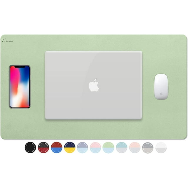 TOWWI Dual Sided Desk Pad, 24" x 14" PU Leather Desk Mat, Waterproof Desk Blotter Protector Mouse Pad (Dark Green/Light Green)