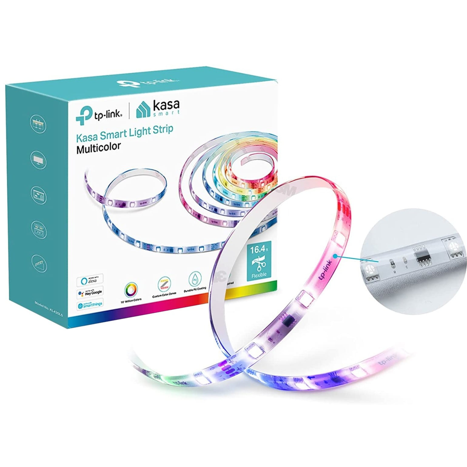 Kasa Smart LED Light Strip, 50 Color Zones RGBIC, 16.4 ft. Wi-Fi LED Strip Works with Alexa, Google Assistant & SmartThings, High Brightness with 16 Million Colors, Trimmable (KL420L5)