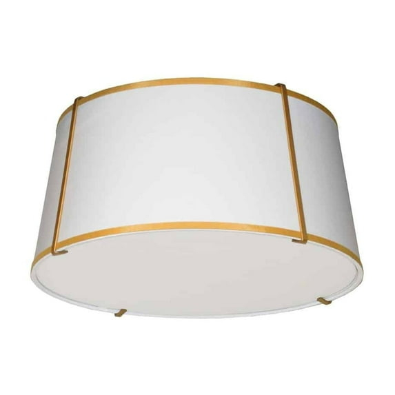 3 Light Trapezoid Flush Mount Ceiling Light, Gold Frame & White Shade with 790 Diffuser