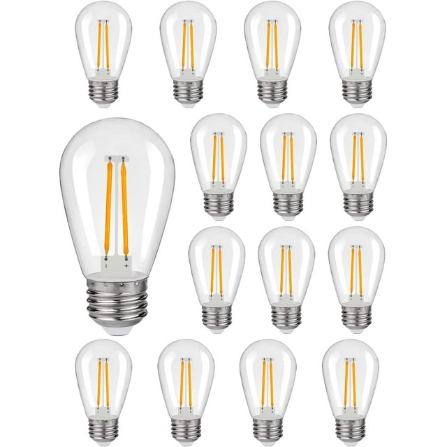 Svater Replacement Bulbs for Outdoor String Lights, 15 Pack S14 LED Bulbs for Patio, E26 Base 1W Bulb Equal to 11W Incandescent, Dimmable,Shatterproof 2700K Warm White