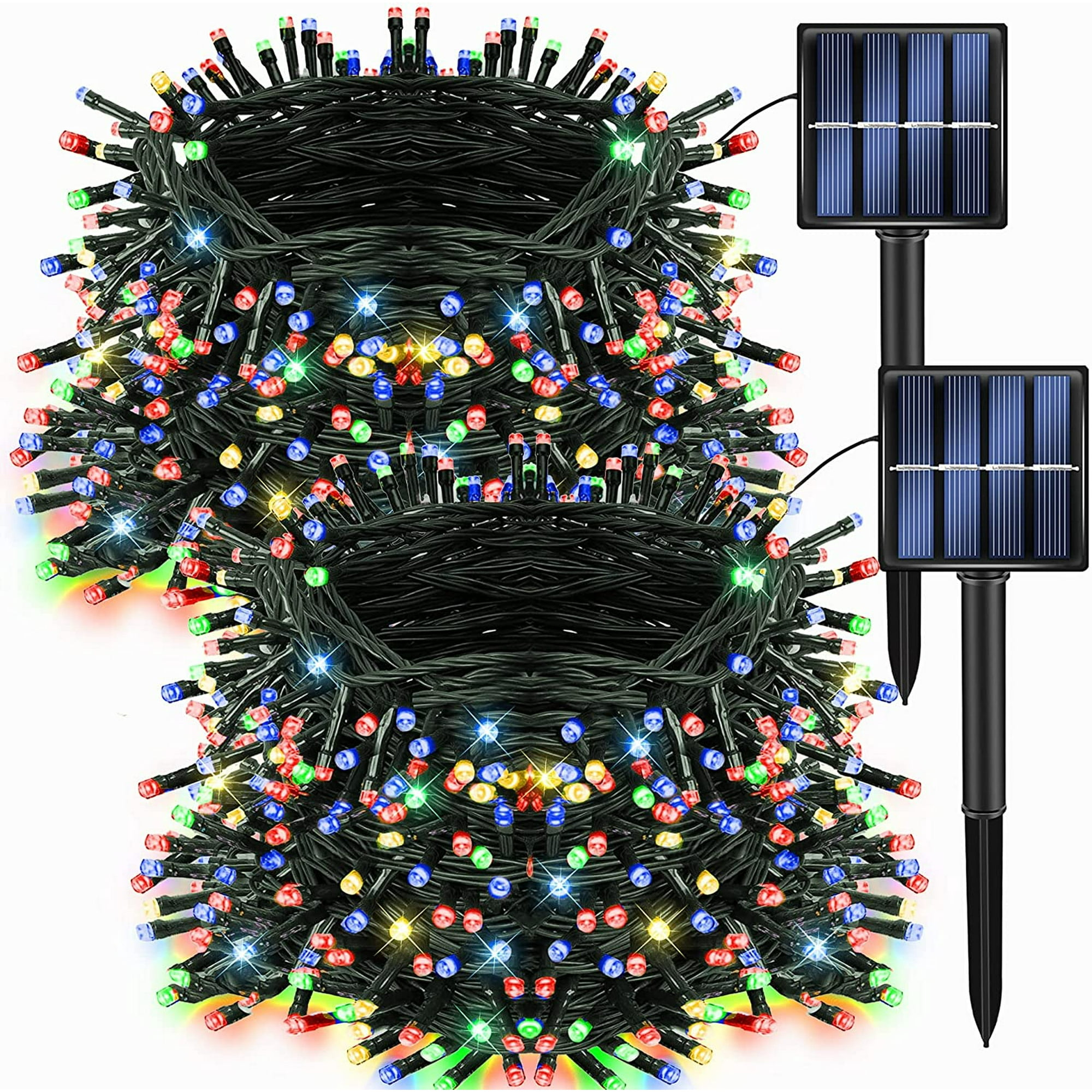 Dazzle Bright 2 Pack Total 400LED 132FT Multi-Colored Christmas Solar String Outdoor Lights, Solar Powered with 8 Modes Waterproof Fairy Lights for Bedroom Patio Garden Tree Party Yard Decoration