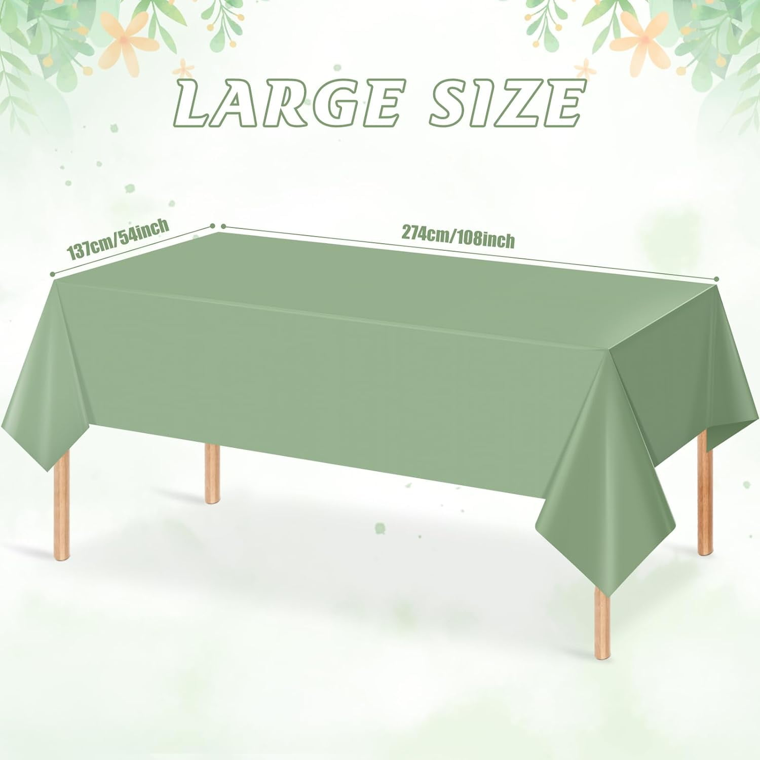 TRHOO-3Pack Sage Green Plastic Tablecloths for Rectangle Tables, Light Green Disposable Tablecloth, Waterproof Sage Green Table Cover for Birthday Bridal Wedding Baby Shower Party Decorations, 54 X 1