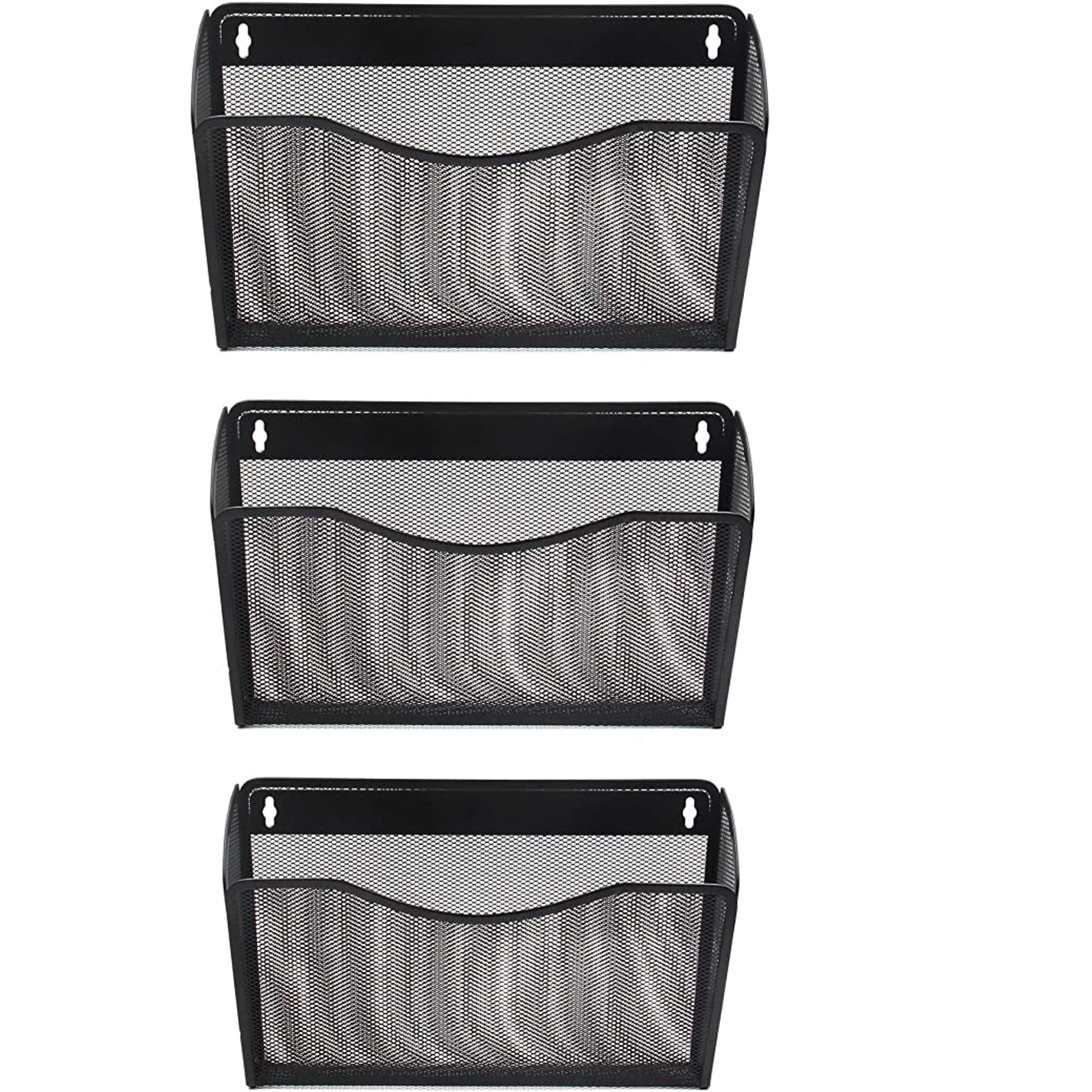 Mesh 3 Pack Wall Mounted File Holder Metal Hanging Vertical Wall File Pocket Organizer for Office and Home, Black