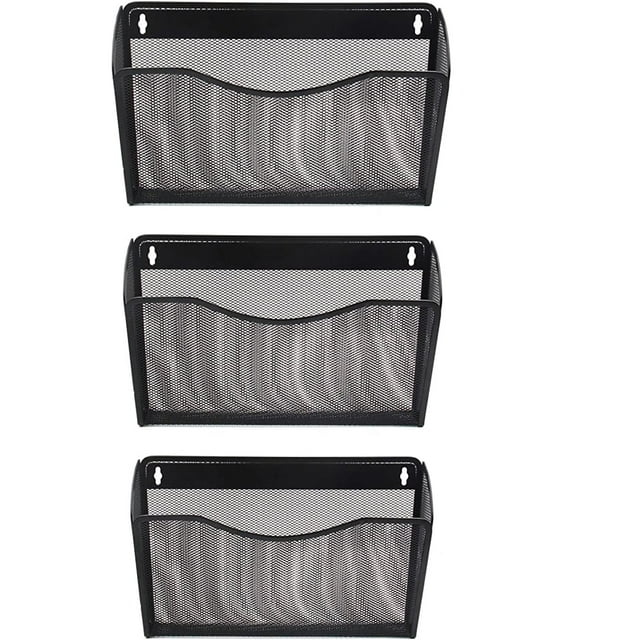 Mesh 3 Pack Wall Mounted File Holder Metal Hanging Vertical Wall File Pocket Organizer for Office and Home, Black