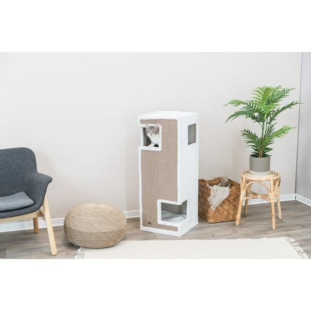 TRIXIE Gerardo Plush & Sisal 3-Story 39.4" Cat Condo Tower with Removable Cushions, Brown-White