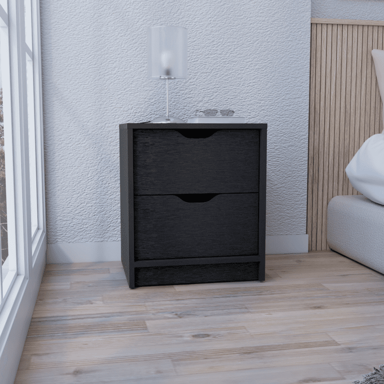 TUHOME Basilea 2 Drawers Nightstand Engineered Wood Nightstands in  Black