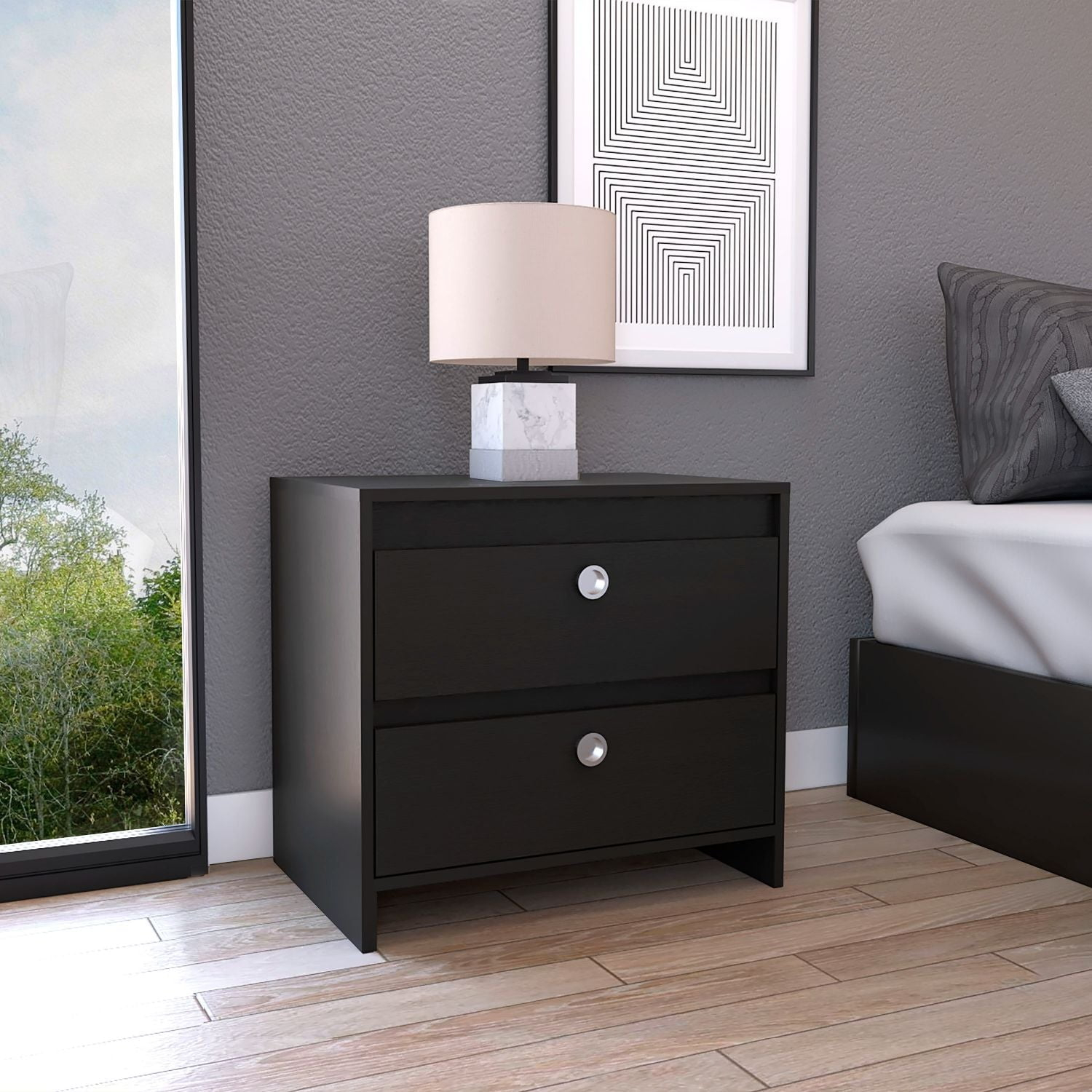 TUHOME Idaly Nightstand  Engineered Wood Nightstands in  Black