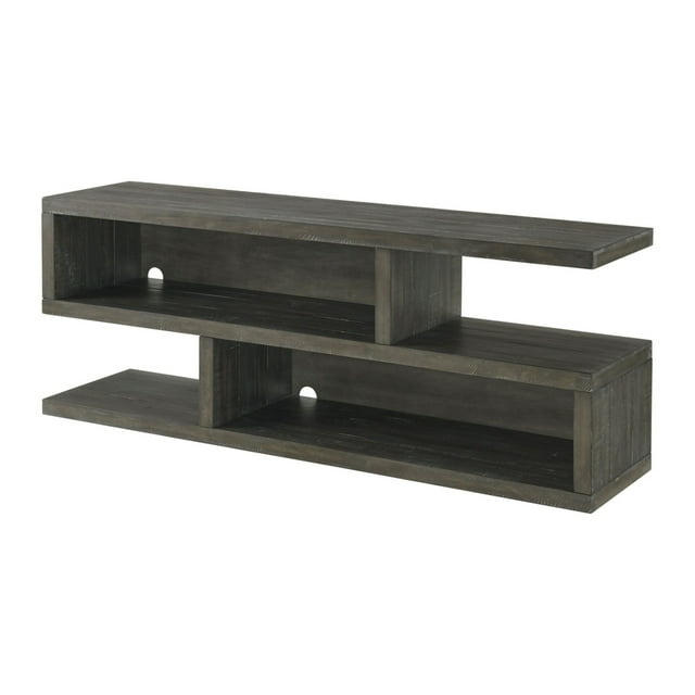 TV Stand with Cantilever Open Shelving and S Shape, Brown- Saltoro Sherpi