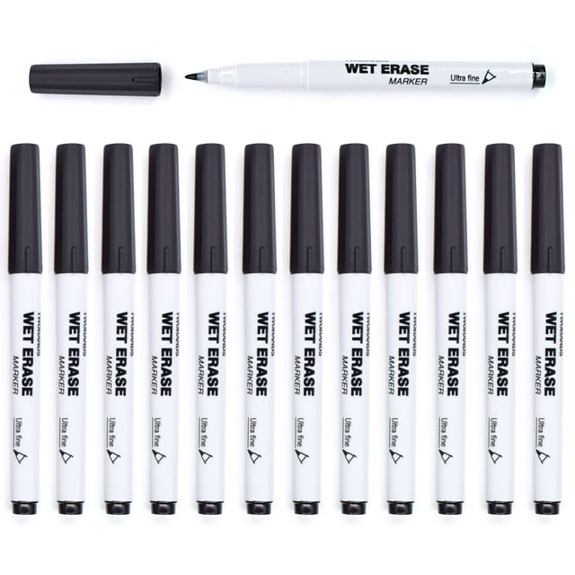TWOHANDS Wet Erase Markers Ultra Fine Tip,0.7mm,Low Odor,Extra Fine Point,Black,Whiteboard Markers for Office,Home,or Planning Dry Erase Board,20710